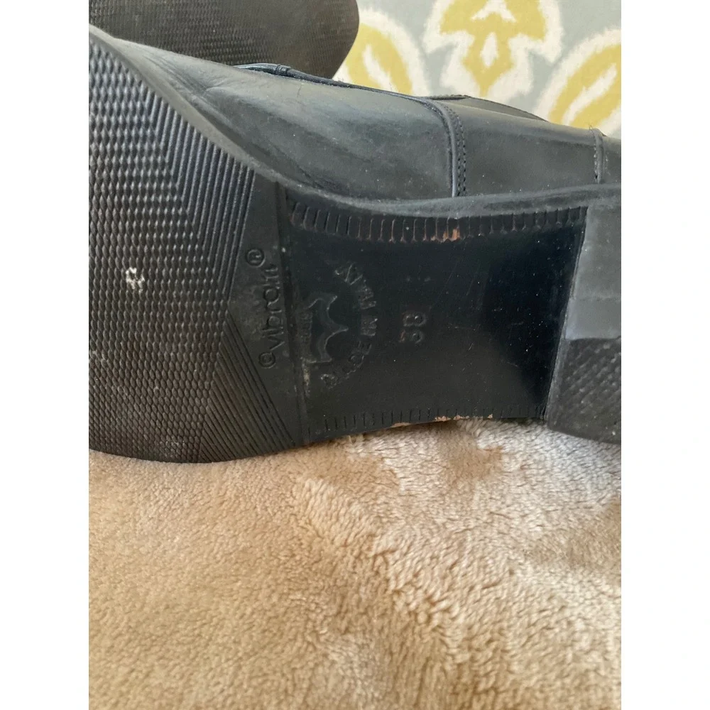 Browns Italy Black Leather Buckle Ankle Boots Pointed Toe Cone Heel Size 38